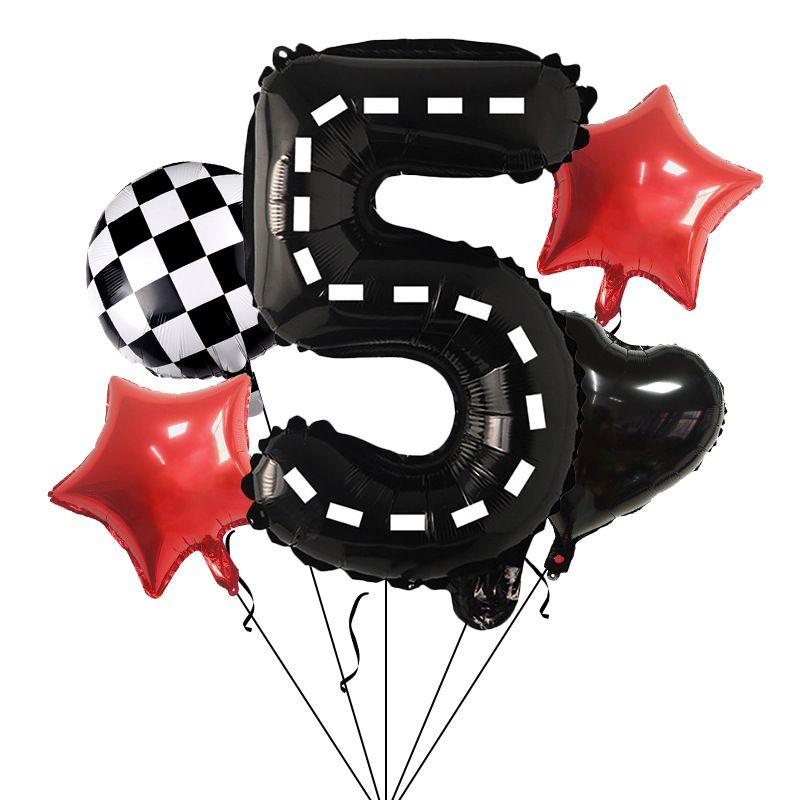 Racing Theme Digital Black Aluminum Film Balloons Birthday Set for Children, Red Star Set