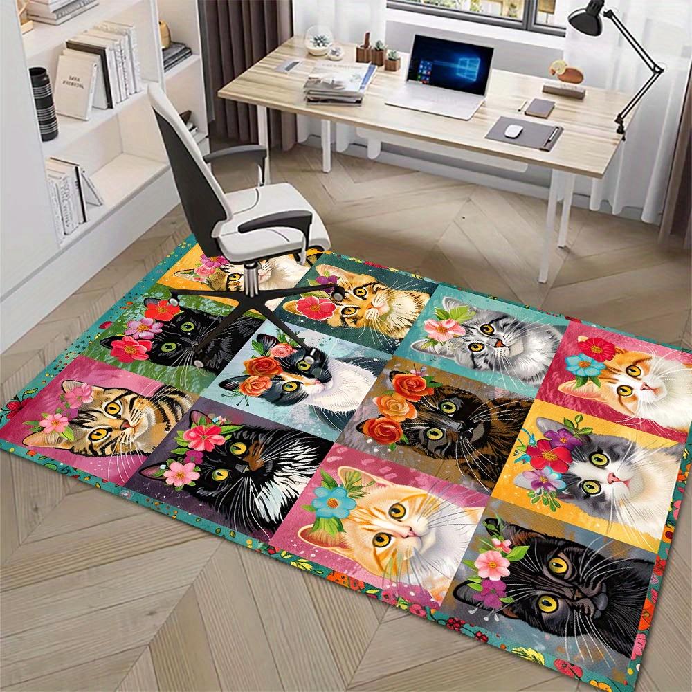 Cute Cats Wearing Flowers,Colorful Creative Puzzle Vintage Pattern Carpet,Office Chair Rug Decoration,Holiday Gift,800G/M2