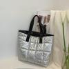 Ladies Tote Handbags Large Capacity Cotton Padded Shopping Bag Rhombus Portable Handbag Quilted Solid For Leisure Travel
