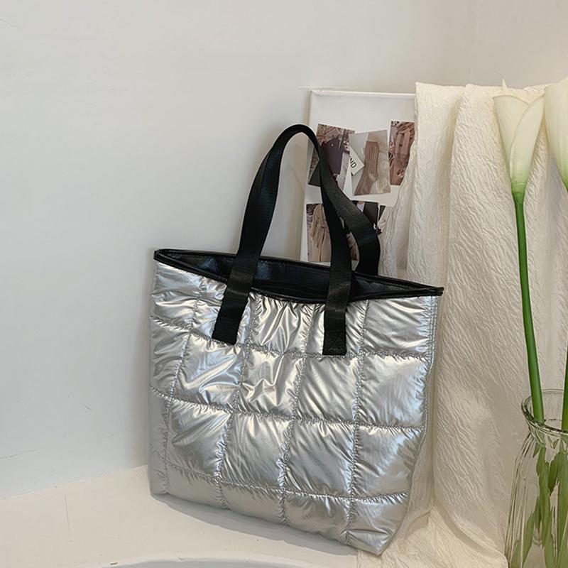Ladies Tote Handbags Large Capacity Cotton Padded Shopping Bag Rhombus Portable Handbag Quilted Solid For Leisure Travel