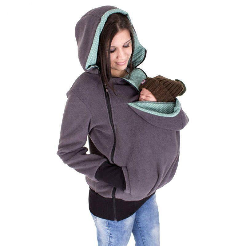 Felpa con cappuccio calda da donna per autunno e inverno, multifunzionale per la maternità, con tasca grande