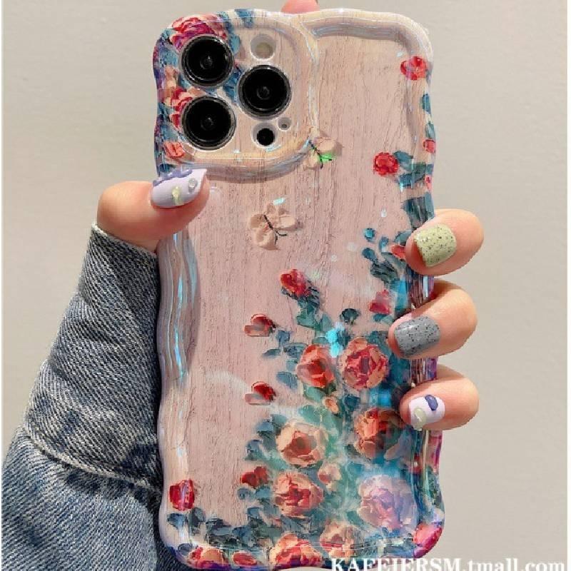 Floral Oil Paint Iphone 14 Pro Silicone Protector With Blue Light For Home Use
