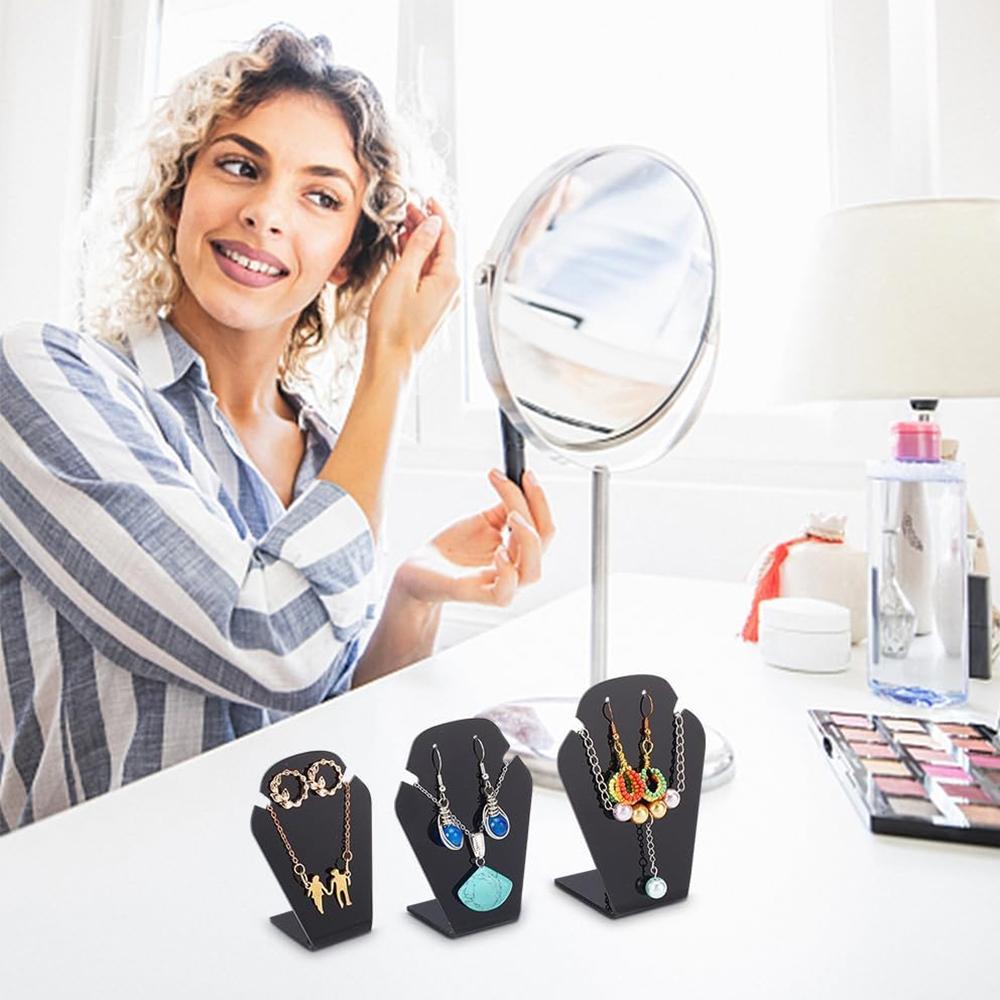 3 Stück Schwarzer Acryl Schmuck Halskette & Ohrring Präsentationsbüste Ständer Für Zuhause Schrank