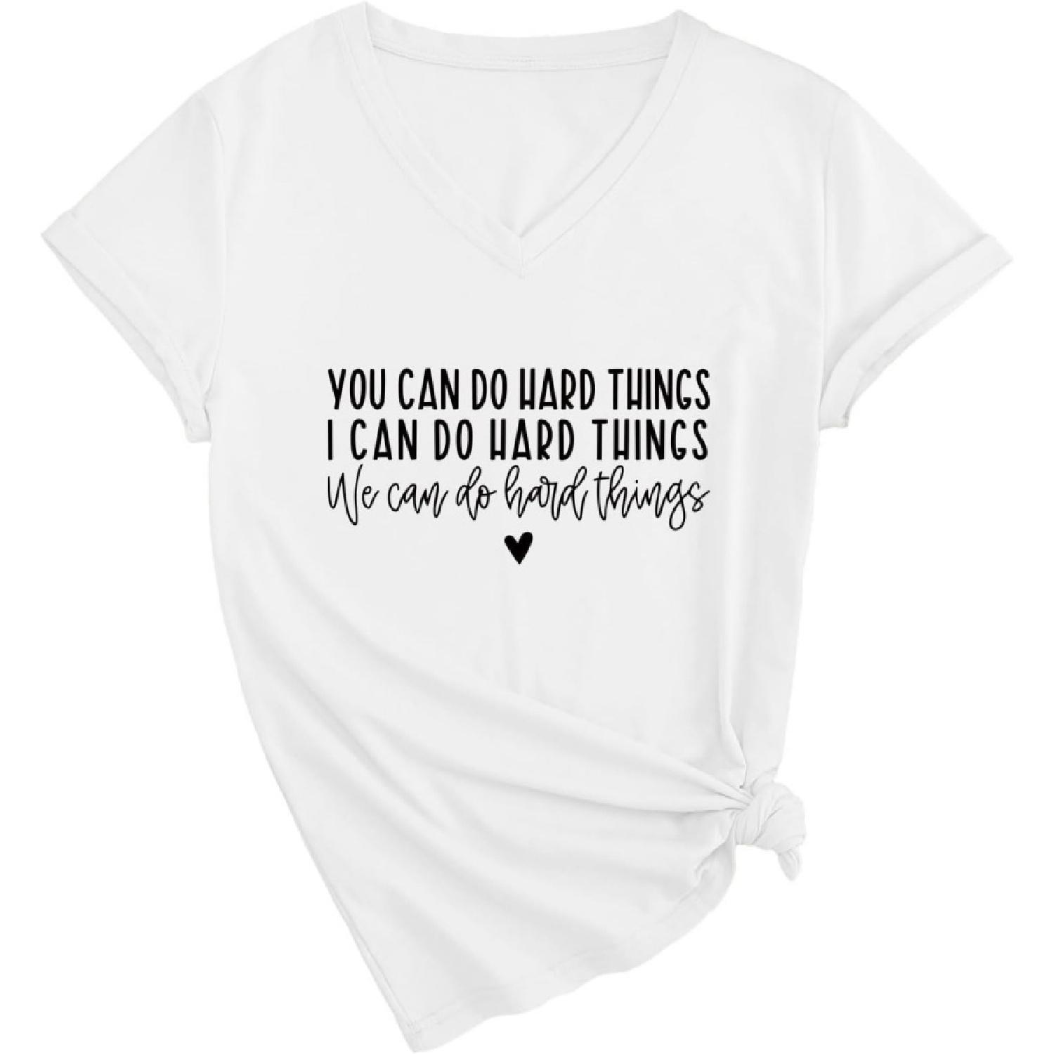 GAQEUWR You Can Do Hard Things Shirt for Women, Funny Motivational Teacher Shirts Casual Graphic Tees V Neck Tops S