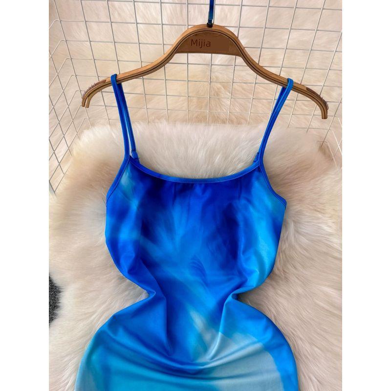 American New Arrival Fashion Abstract Printing Slip Dress Sexy Elegance Tube Top Cinched Waist Slim Looking Vacation Dress Tide