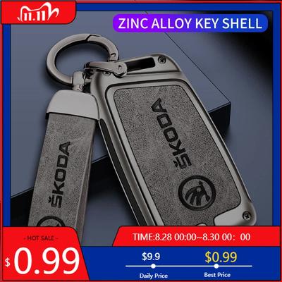 Auto Sticker Zinklegering Auto Slimme Afstandsbediening Sleutelhanger Hoes Beschermer Shell Voor Skoda Superb A7 Karoq Kodiaq 2020 2021 Sleutelhanger A