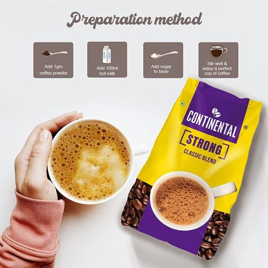 Continental Strong Instant Coffee Powder | 5 * 200g Pouch (1 Kg) | Instant Coffee with Bold Flavor | Rich Aroma | Perfect for Espresso, Cappuccino