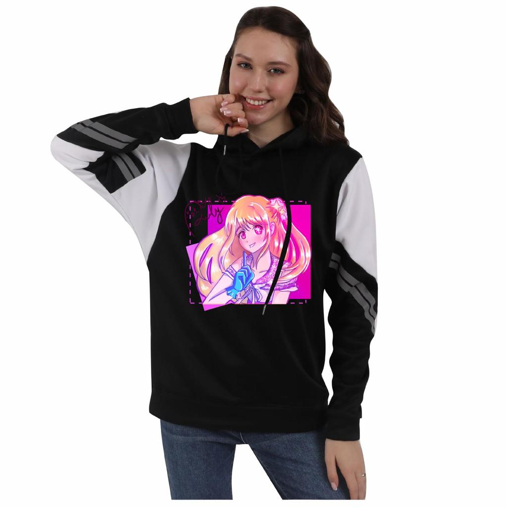 Oshi no Ko Color Block Patchwork Hoodie with Fleece Lining