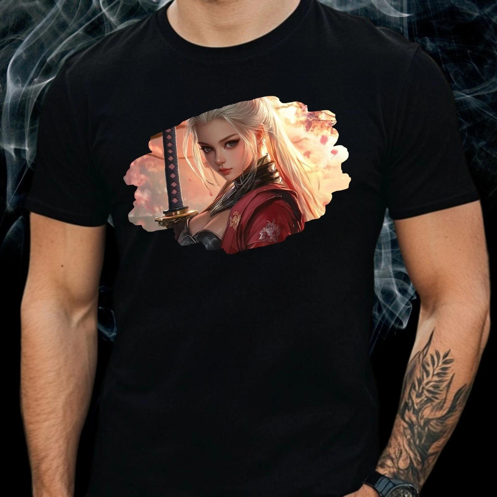 T-Shirt Herren Anime Kriegerin Motiv Baumwolle Größe S bis 5XL L