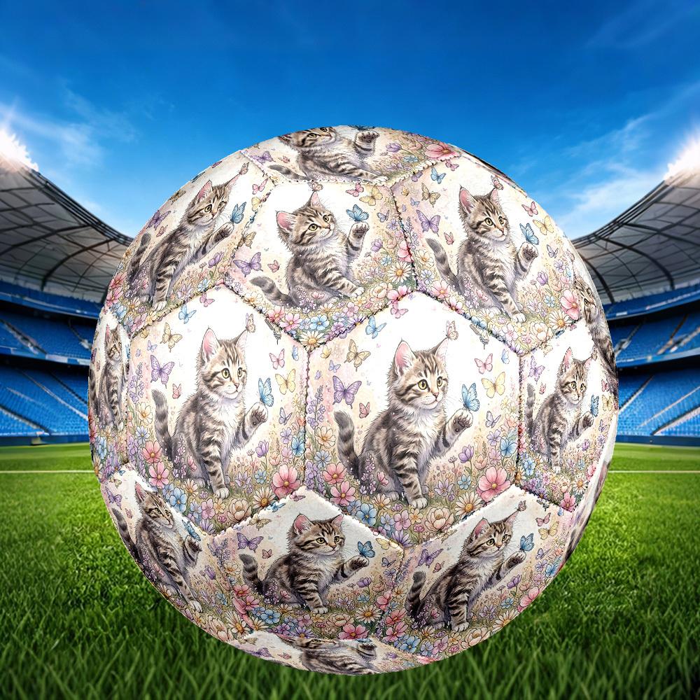 1pc Kitten Flowers Theme Soccer Ball Football, Size 5, Lightweight PVC, Durable Outdoor Training Soccer Ball, Gift m61477
