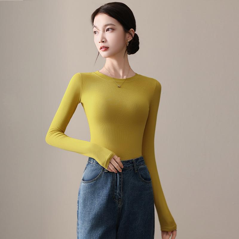 Fashion Women's Stretchy Base Layers Fall and Winter Long-Sleeve T-Shirts Fitted Fleece-Lined Tops
