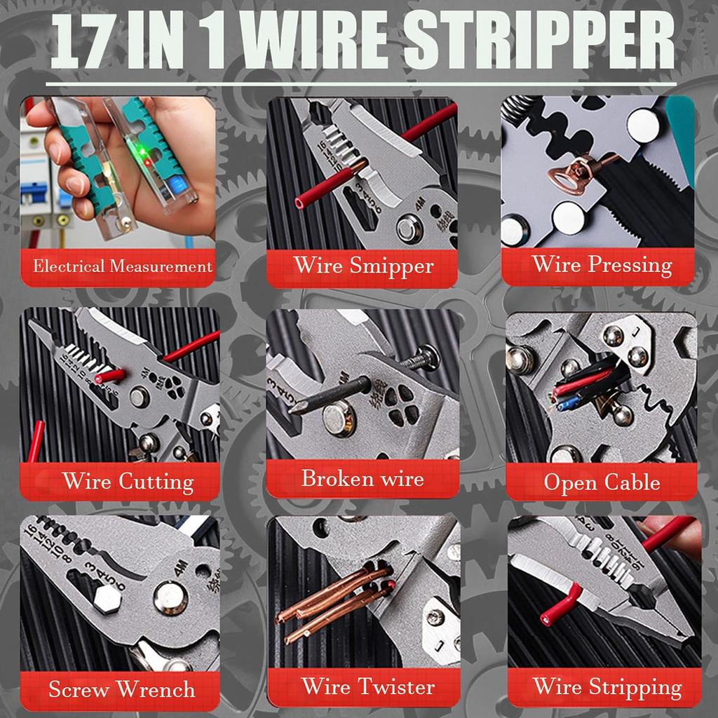 17 In 1 Foldable Wire Stripper with , Multifunctional Professional Electrician's Pliers, Cable Stripping Pliers for Cutting
