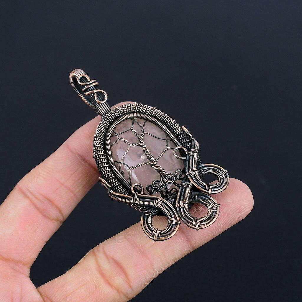 Rose Quartz Jewelry, 999 Copper Wire Wrapped Pendant Handmade Gemstone Jewelry, Gifts For Wife Brand New Pendant