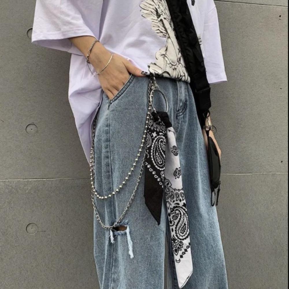 Schmuck Hip Hop Quadratisches Halstuch Kette an Jeans Koreanisches Streetwear Quadratisches Halstuch Hosenketten Unisex Hosen Gürtelkette