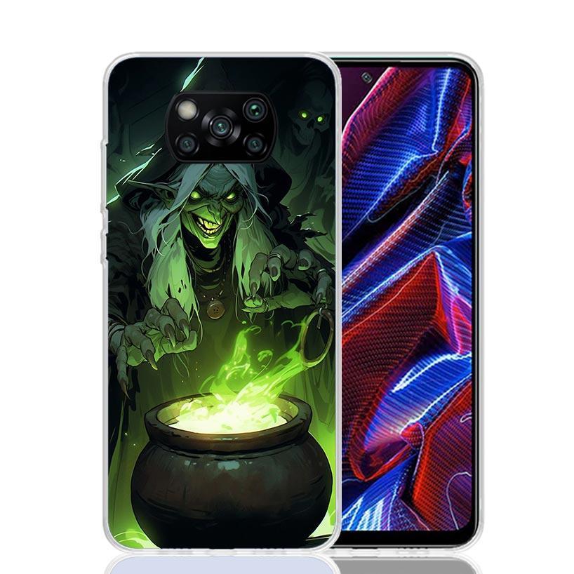 Halloween Moon Witch Horror Phone Case For Xiaomi Poco X7 X6 X5 Pro F7 Ultra Redmi 15C 15 13 13C 12 12C 10 10A 10C 9 9A 9C 9T Co