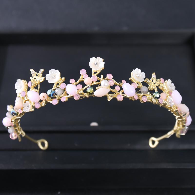 Gold Color Crystal Flower Crown Tiara Headband For Women Rhinestone Prom Diadem Bridal Wedding Hair Accessories Jewelry Crown