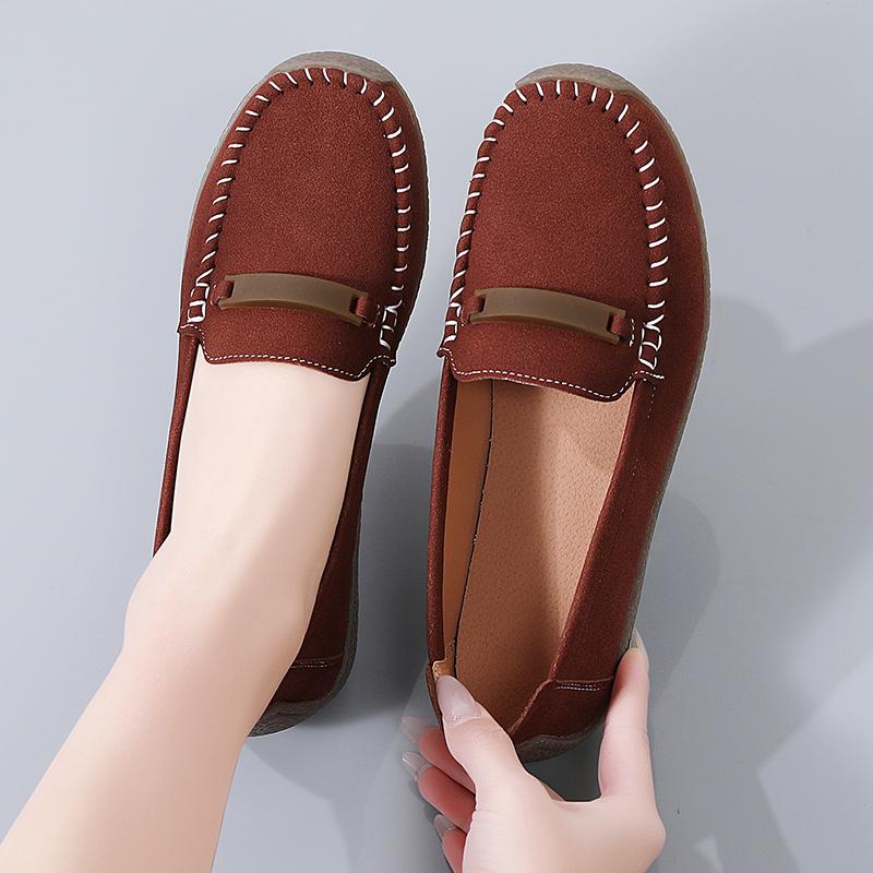 Fashion Women Suede Flats Slip on Soft Sole Walking Shoes Comfortable Low-cut Mother Loafers Casual Daily Shoes Size 35-43