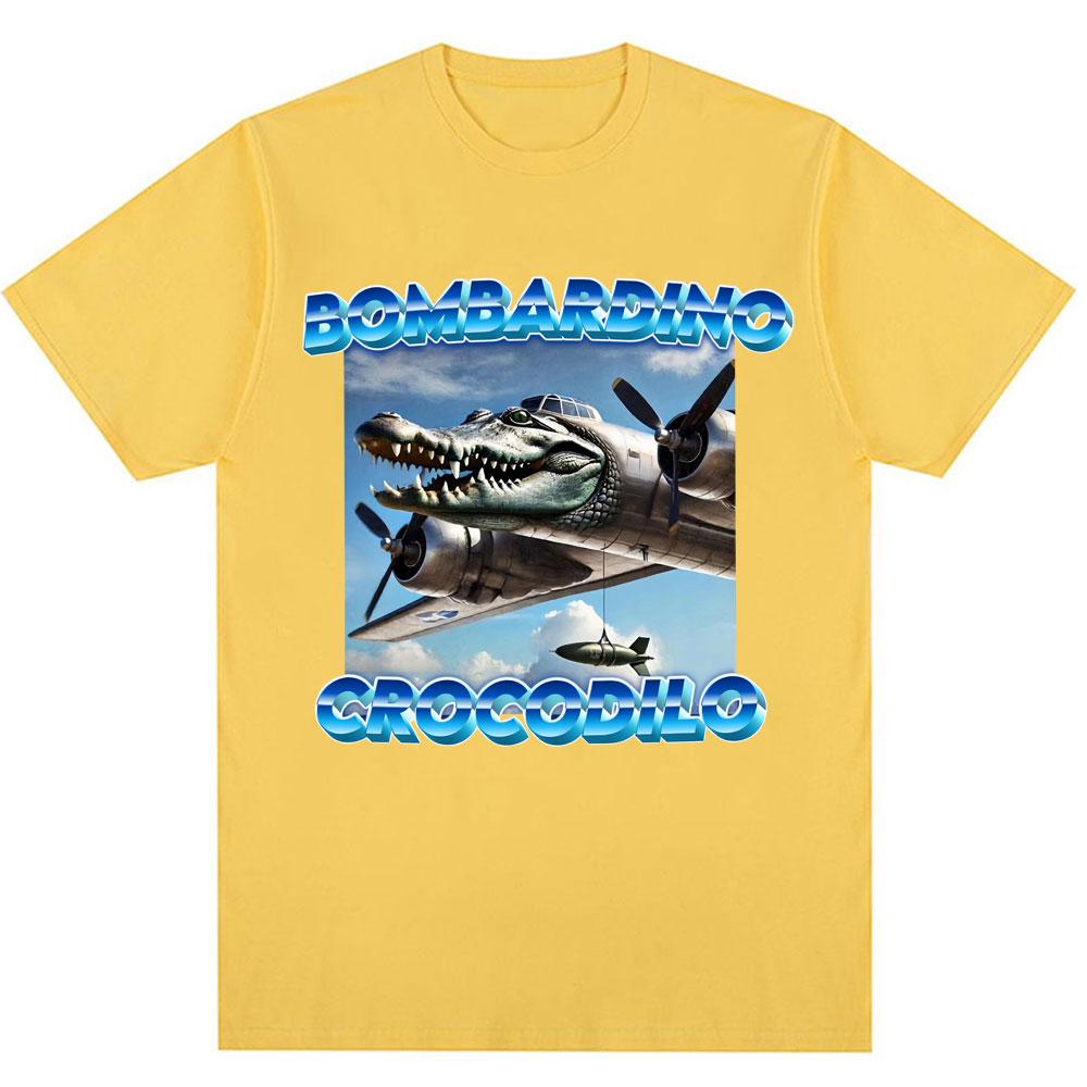 Bombardiro Krokodil Gator Lustiges Meme T-Shirt Humor Italienischer Hirnfraß Vintage Neuheit Geschenk T-Shirts Mode Locker Baumwoll T-Shirts