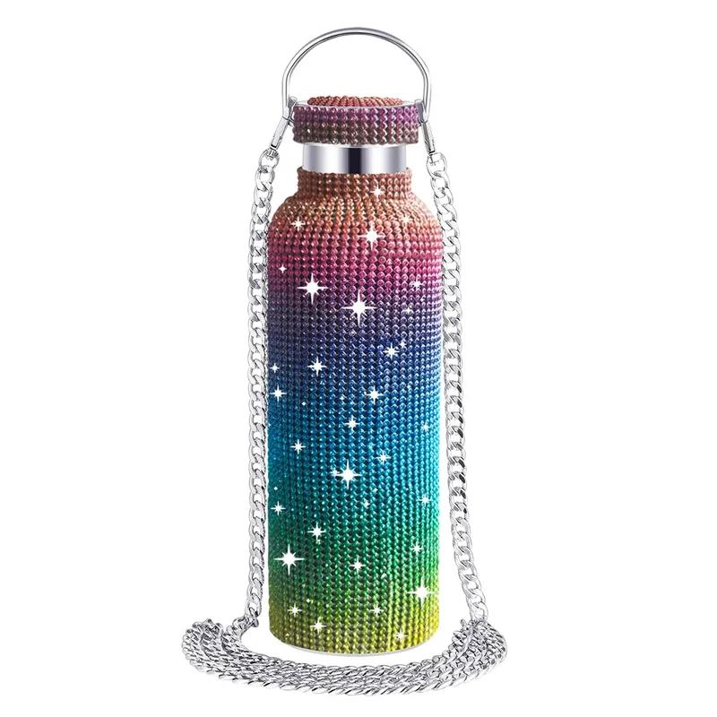 Water Bottles Thermos Portable Glitter Bottle Crossbody Stainless Steel Thermal Flask 350ml 500ml 750ml Diamond Thermos Bottles YLE031