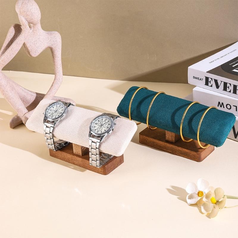 Velvets Display Stand for Watches and Jewelry Wooden Base Bangle Storage Holder Bracelets and Hairbands Organiser