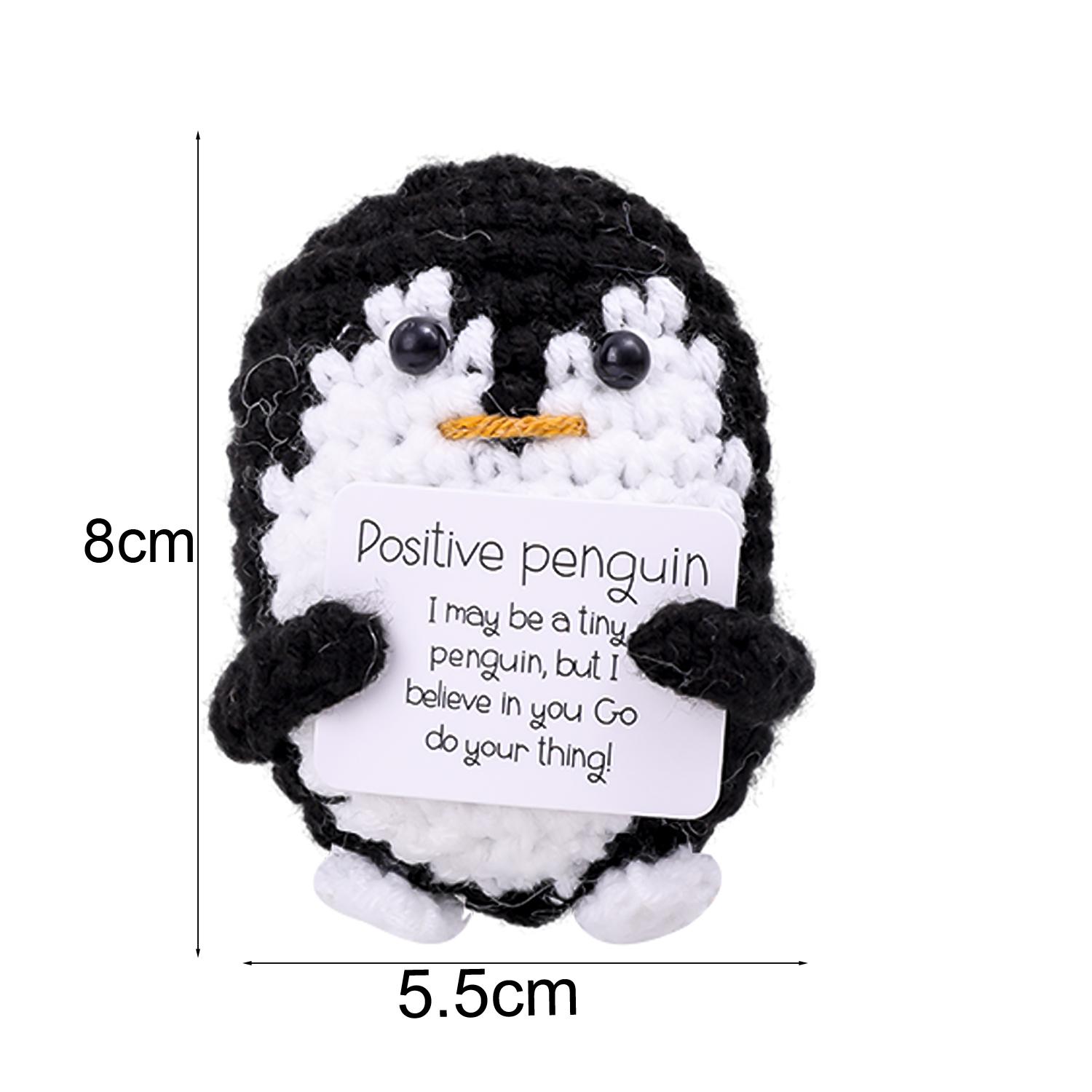 

Positive Energy Penguin Hug Pocket Mini Handmade Plush Wool Knitting Doll with Card Funny Birthday Gifts Home Room Decoration