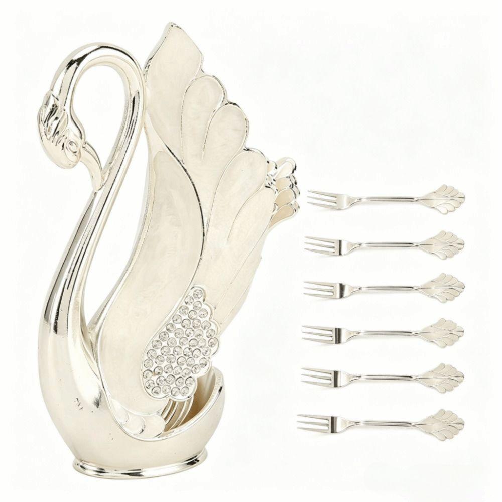 7pcs Zinc Alloy Material Coffee Spoons Set Swan Shaped Party Bar Spoon Dessert Serving