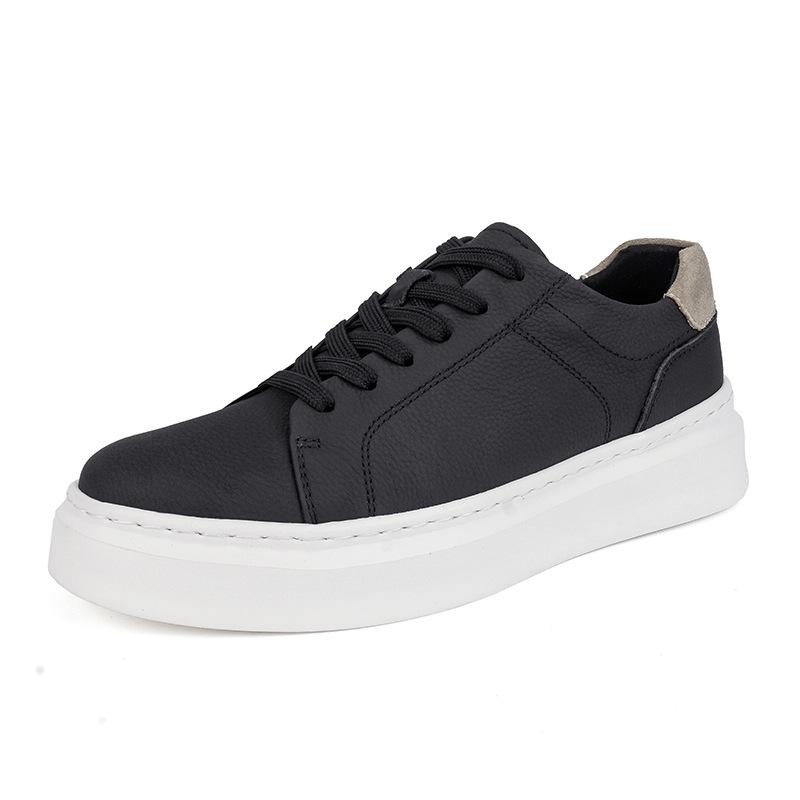 Men s European Thick Sole White Cowhide Sneakers – Height-Boosting Casual Shoes 40 чёрный