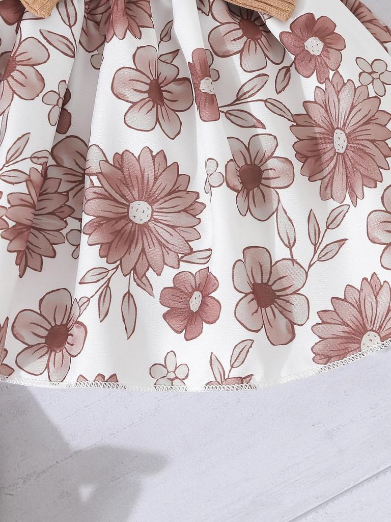 European & American Pastoral Style Infant Romper 3-Piece Set: Bow Floral Suspender Skirt