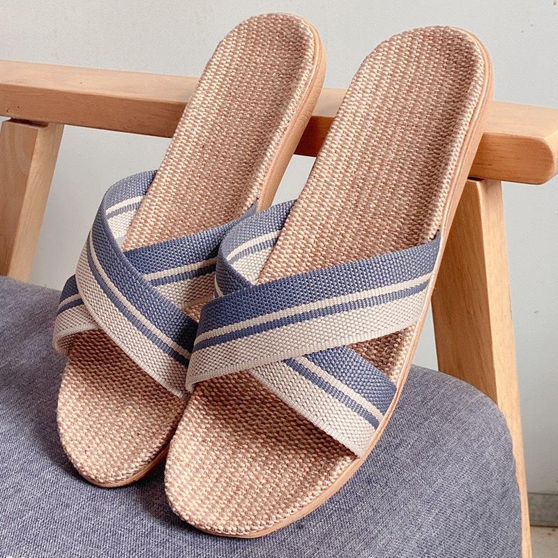 Summer linen slippers women's home couple home indoor non-slip soft bottom household cotton and linen cool slippers men