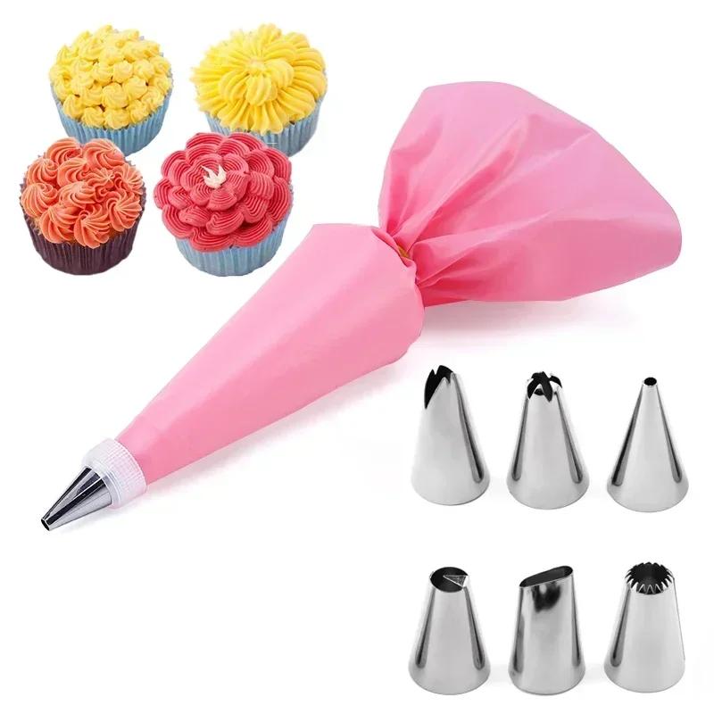 

6-24 Pcs Set Pastry Bag and Stainless Steel Cake Nozzle Kitchen Accessories For Decorating Bakery Confectionery Equipment