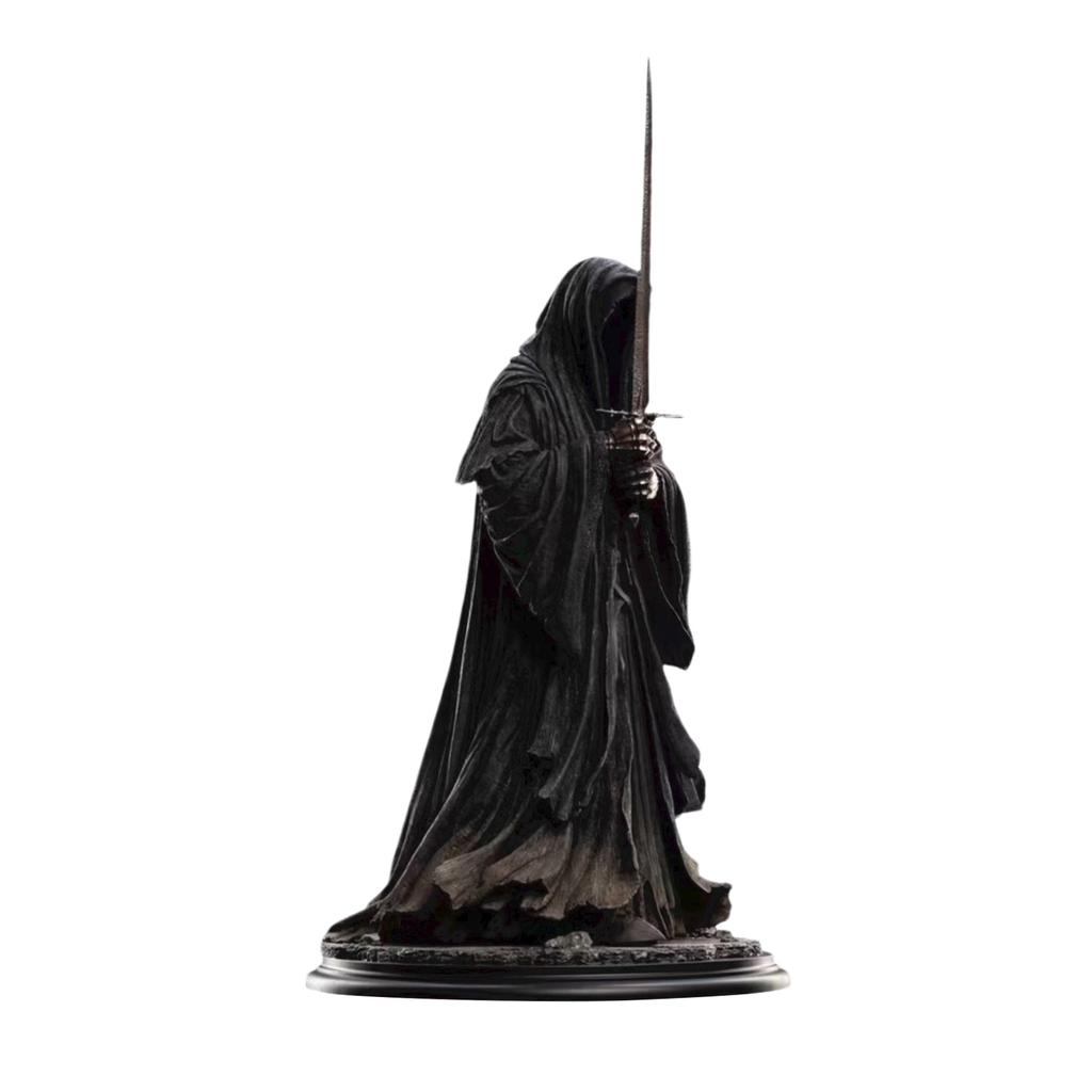 Collectible Dark Cloaked Figure Model Statue with Sword Standing on Decorative Base Detailed Design for Display and Collection