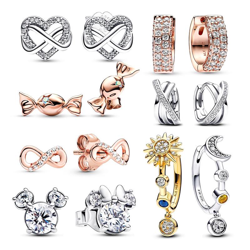Copper Exquisite Sun & Moon Earrings Women Jewelry Luxury Gifts Original Design Lnfinity Heart Stud Earrings Fashion Jewelry