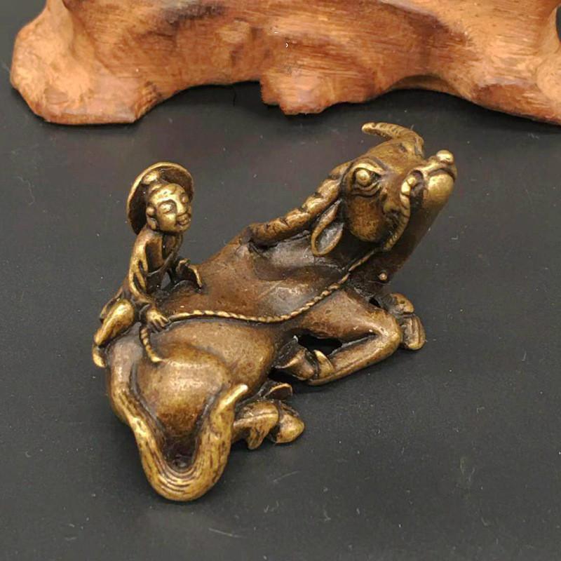 Китайский Мальчик-Бык Чистая Медь Антикварная Чайная Фигурка Маленькая Фигурка Медный Бык Ручка Цельная Медь Старая Медь Искусство 1PC