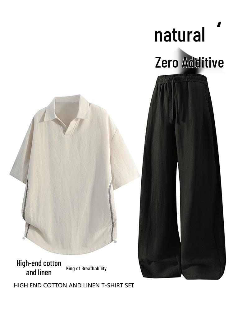 Men's Summer Ice Silk Lyocell Casual Polo Set - Loose, Sweat-Absorbent, Short Sleeve Sportswear Two-Piece.