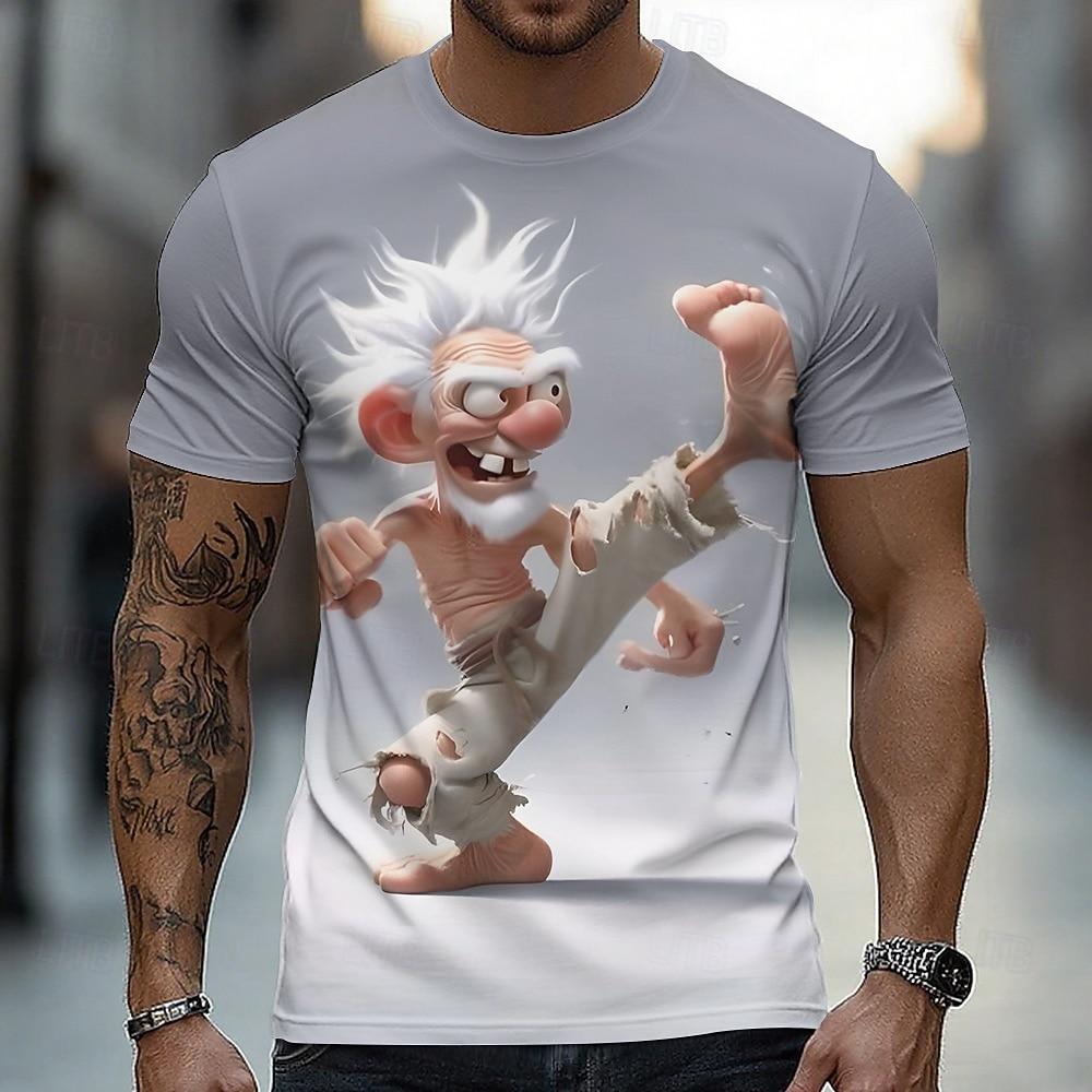 Summer Round Neck 3D Cartoon Grumpy Old Man Graphic Print Top Fashionable Casual Short Sleeved Men's T-shirts