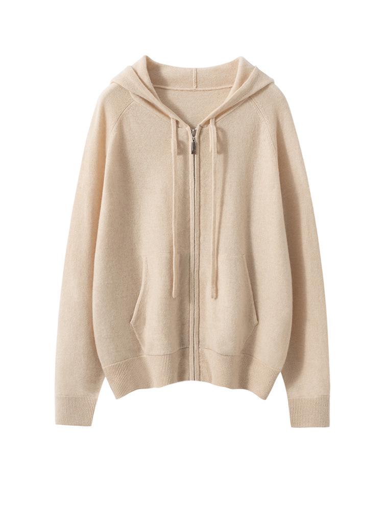 2025 Autumn Women's College Style Cashmere Hooded Cardigan Sweater with Zipper