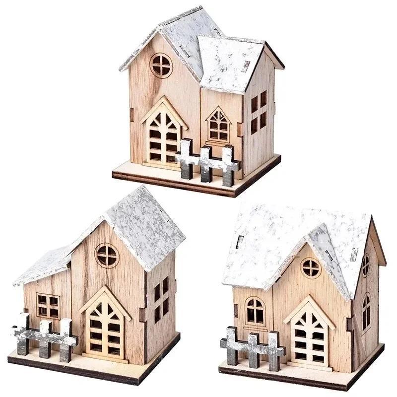1 Pcs Christmas LED Light Wooden House Luminous Cabin Merry Christmas Decorations For Home DIY Xmas Tree Ornaments New Year