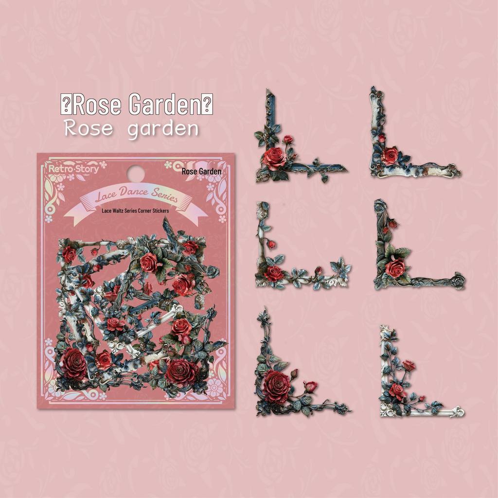 Retro Courtyard Rose Corner Stickers: Flower Journal DIY Decor Set