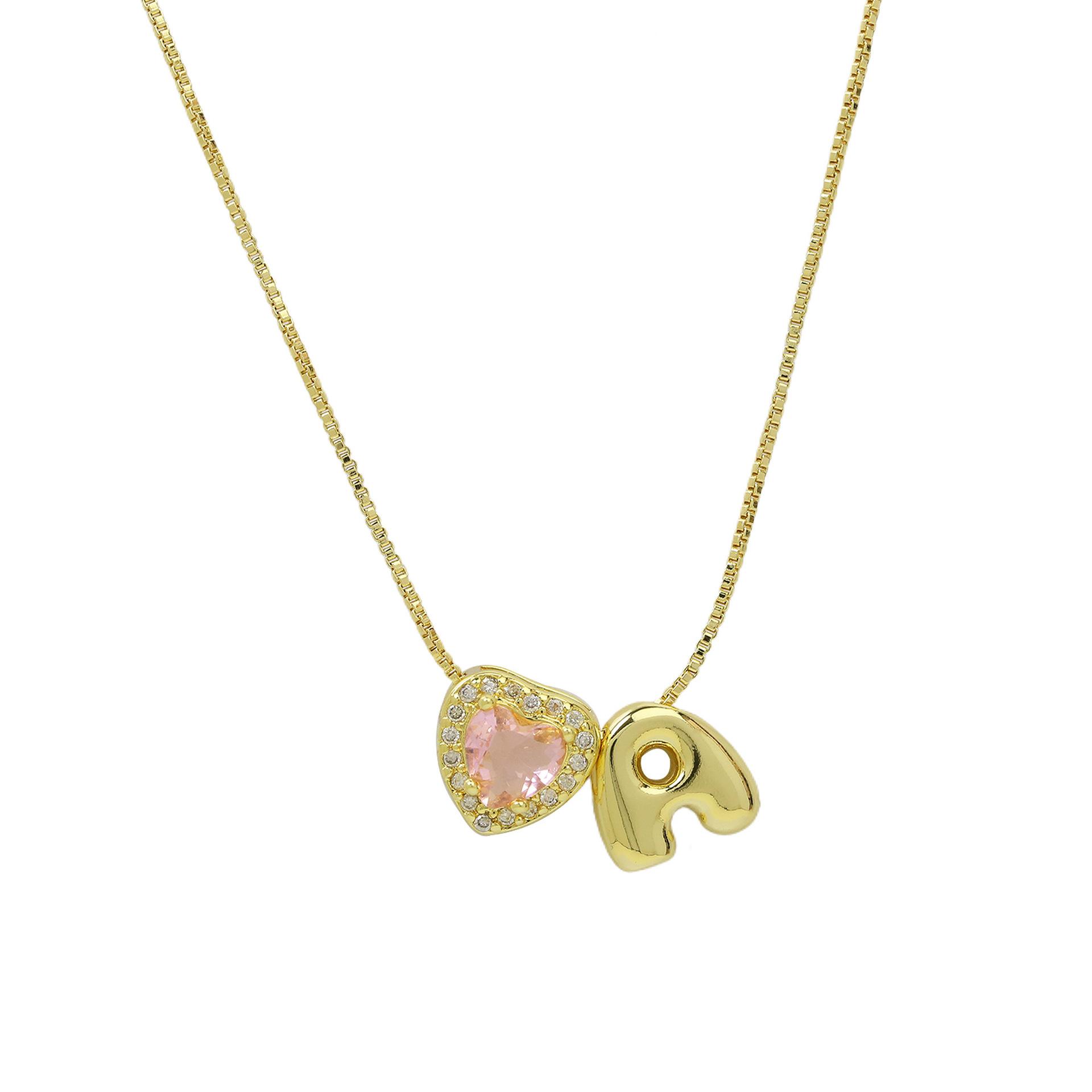 

Delicate Heart Pink Zircon Mini Letter Pendant Necklace for Women Gold Plated Balloon Bubble Initial Alphabet Trendy Jewelry