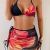 New printed lace-up mesh drawstring blouse sexy bikini three-piece swimsuit women