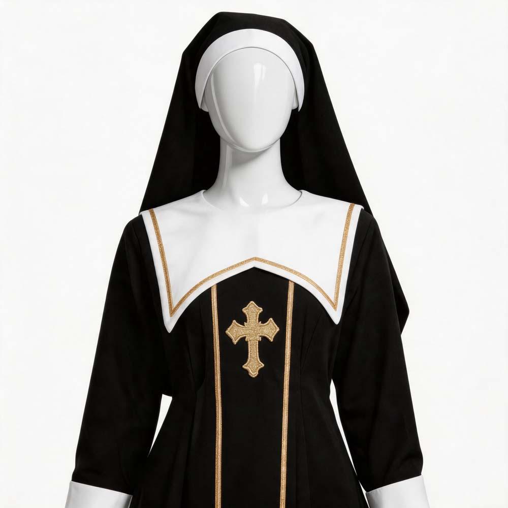 New Nun Cosplay Costume Halloween Role Play Gothic Sister Dress Set for Women Party