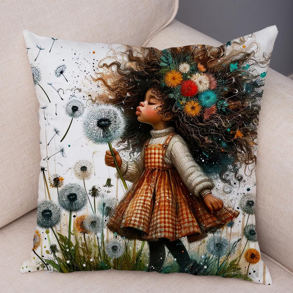 Double Print Cute Cartoon Explosive Hairstyle Cushion Cover Pillowcase Decor for Sofa Home  Super Soft Plush Pillow Case