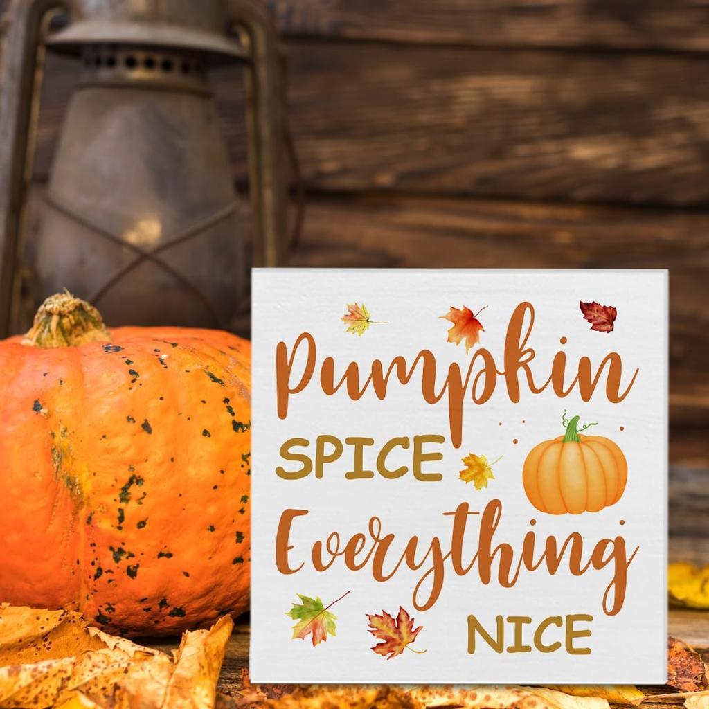 Fall Decor, Fall Kitchen Wooden Sign Decor Desk Sign Pumpkin Spice Wooden Block Sign Rustic Home Shelf Wall Decoration