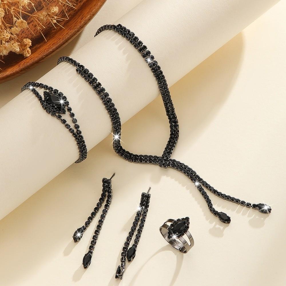 4PC Luxury Necklace Earrings Bracelet Ring Set Simple Women's Fashion Jewelry Kit  Wedding
