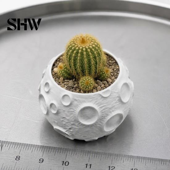 Kleiner Grüner Blumentopf 3D-gedruckter Mond-Blumentopf für Sukkulenten, Kreativer Mondoberflächen-Pflanztopf aus PLA-Material Schreibtischdekoration, Minimalistisches Home-Office