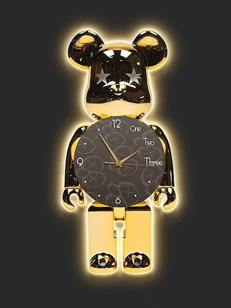 Modern Light Wall Clock Bear Large Led Clocks Wall Home Decor Crystal Silent Wall Watch Interior Lamp Living Room Decoration