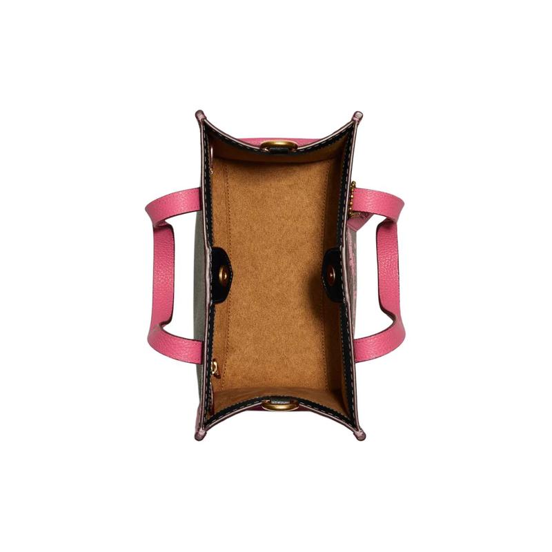 COACH Field 22 Classic Carriage Logo Print Leather Tote Bag Tote Bag Shopping Bag Shoulder Crossbody Handbag Small Women’s Brown Pink Color Blocking