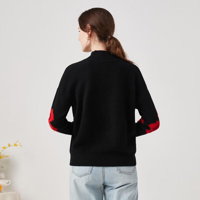 Zhao Jun Women's Floral Pattern Mock Neck Pure Cashmere Sweater