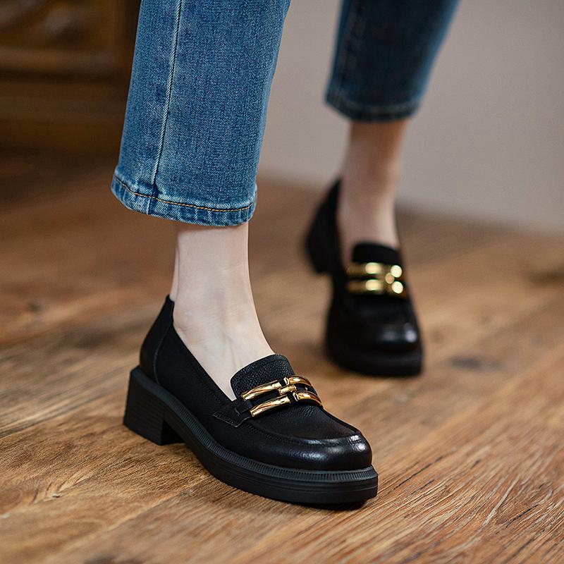Ny Mote Nubuck Lær Damesko Retro Rund Tå Loafers Sko Dame Slip-On Platformsko Zapatos De Mujer Håndlaget