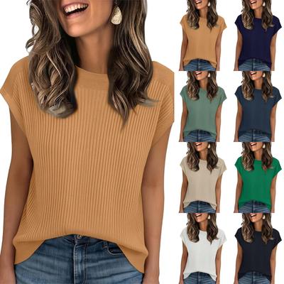 Women's Fashion Versatile Round Neck Knitted Short Sleeve Top
